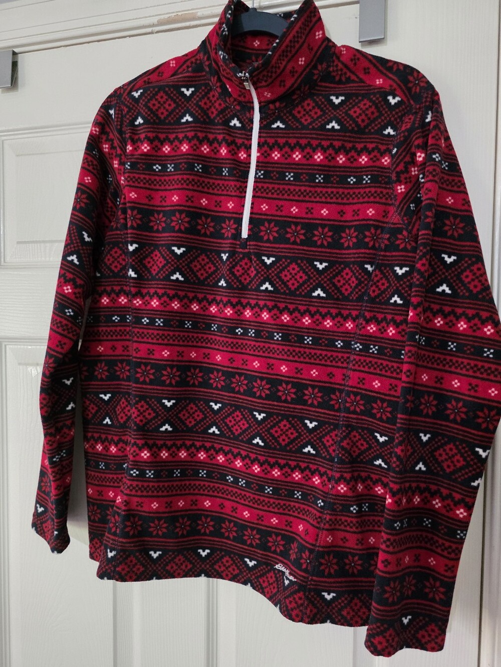 Eddie Bauer Womens 1/4 Zip Up Sweater Fleece Christmas Fair Isle Snowflake Large